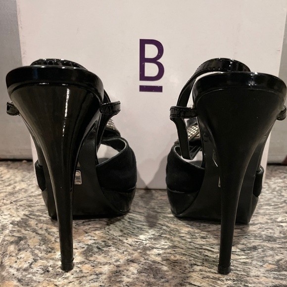 BAKER SLINGBACK, Black Leather Platform Open Toe High Heel, Saprina Stiletto 7.5 - Picture 3 of 5